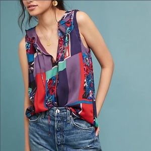 NEW Anthropologie Maeve Anderson Sleeveless Color Block Floral Blouse Size XL